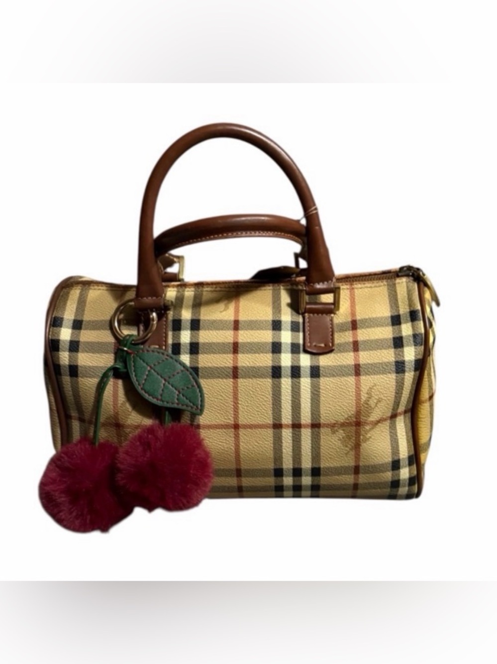 Burberry Haymarket Check Vintage Boston Handbag with COA Preowned As Is